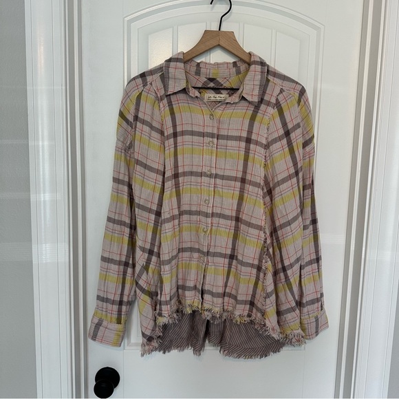 Free People Oversized Flannel Shirt Plaid Pastel Cotton Boho Flowy Size Medium - Picture 3 of 7